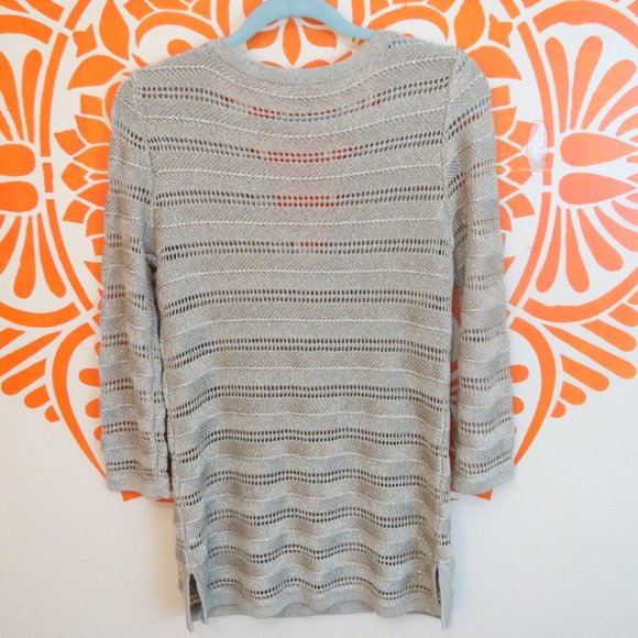 Talbots Woven Beige & Gold V-Neck Sweater S - Picture 3 of 3